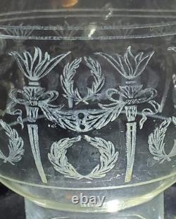 Cylindrical Oil Lamp Porcelain & Brass Laurel Wreath & Torch chimney antique