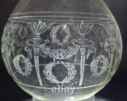 Cylindrical Oil Lamp Porcelain & Brass Laurel Wreath & Torch chimney antique