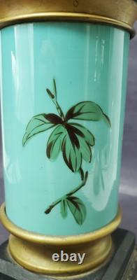 Cylindrical Oil Lamp Porcelain & Brass Laurel Wreath & Torch chimney antique