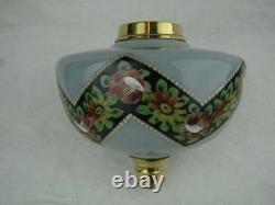 Decorative Antique Glass Oil Lamp Font Superb Hand Painted Floral Decoration