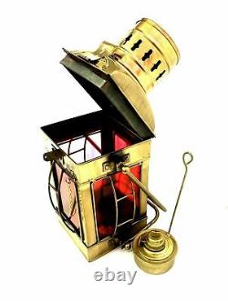 Decorative Nautical Red Glass Brass Lantern Antique Maritime Ship Boat Oil Lamp