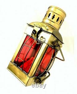 Decorative Nautical Red Glass Brass Lantern Antique Maritime Ship Boat Oil Lamp