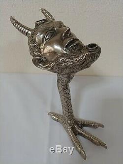 Devil Oil Lamp Satyr Lighter Head Brass Antique Rare Claw foot Figural Vintage