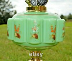 Duplex Oil Lamp. Green Hand Painted Font. Brass & Ceramic Base. Falks Burner