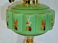 Duplex Oil Lamp. Green Hand Painted Font. Brass & Ceramic Base. Falks Burner