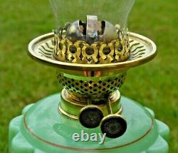 Duplex Oil Lamp. Green Hand Painted Font. Brass & Ceramic Base. Falks Burner