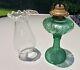 EAPG BEADED SCROLL Oil Lamp Green Glass with Org #1 Burner & Pie Crust Chimney