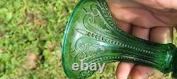 EAPG BEADED SCROLL Oil Lamp Green Glass with Org #1 Burner & Pie Crust Chimney