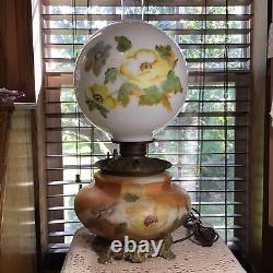 Early Antique Oil Converted To Electric 25 Hand Painted GWTW Large Table Lamp