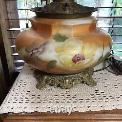 Early Antique Oil Converted To Electric 25 Hand Painted GWTW Large Table Lamp