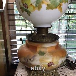 Early Antique Oil Converted To Electric 25 Hand Painted GWTW Large Table Lamp