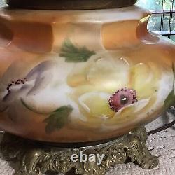 Early Antique Oil Converted To Electric 25 Hand Painted GWTW Large Table Lamp