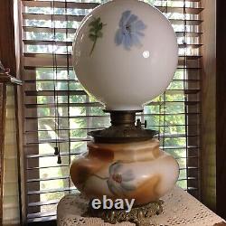 Early Antique Oil Converted To Electric 25 Hand Painted GWTW Large Table Lamp