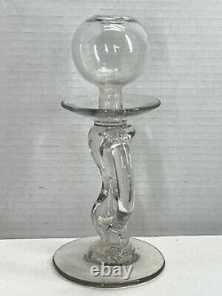 Early French Provencial Blown Glass Thumb Handle Oil Lamp 18th. C
