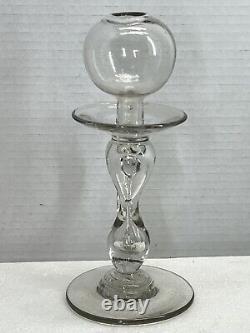 Early French Provencial Blown Glass Thumb Handle Oil Lamp 18th. C