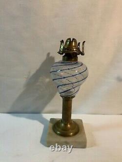 Early blue five white stripe Sandwich Glass or similar kerosene oil lamp burner