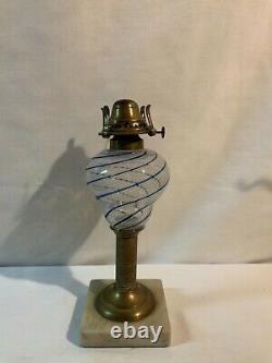 Early blue five white stripe Sandwich Glass or similar kerosene oil lamp burner