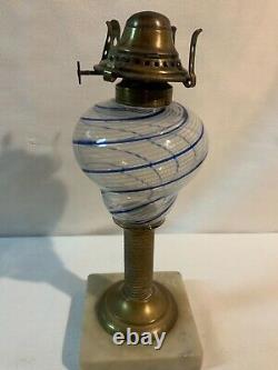 Early blue five white stripe Sandwich Glass or similar kerosene oil lamp burner