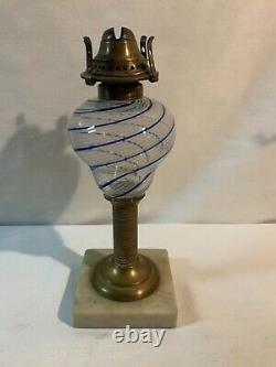 Early blue five white stripe Sandwich Glass or similar kerosene oil lamp burner