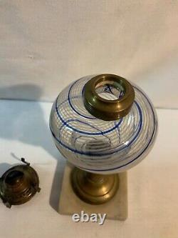 Early blue five white stripe Sandwich Glass or similar kerosene oil lamp burner