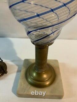 Early blue five white stripe Sandwich Glass or similar kerosene oil lamp burner