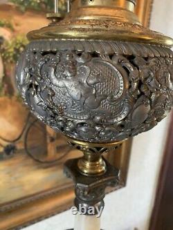 Edward Miller Parlor Lamp Victorian Parlor Lamp Original Oil Glass Shade