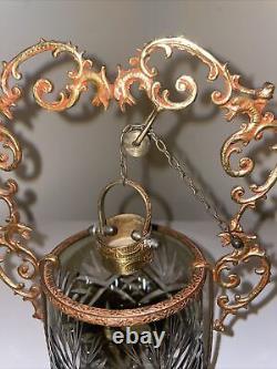 Elegant antique lantern glass VINTAGE 19 century oil lamp Brass