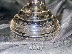 Etched glass pedestal base with Clear shade oil lamp