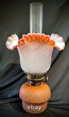 Exceptionally rare mother of pearl Victorian GWTW parlor oil lamp shade & font