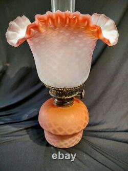Exceptionally rare mother of pearl Victorian GWTW parlor oil lamp shade & font