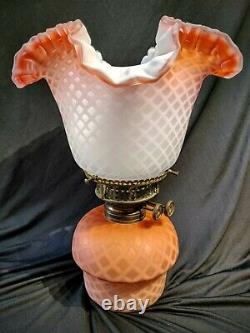 Exceptionally rare mother of pearl Victorian GWTW parlor oil lamp shade & font