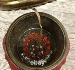 Exquisite Antique Red Satin Oil Lamp Scroll & Chrysanthemum / Electrified /b