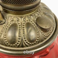 Exquisite Antique Red Satin Oil Lamp Scroll & Chrysanthemum / Electrified /b