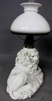 Extremely Rare Large Victorian Porcelain Lion Oil Lamp