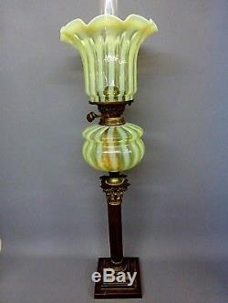 Fabulous Original Complete Victorian Vaseline Glass Duplex Oil Lamp