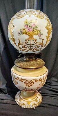 Fabulous Victorian 18 Heavy Gilt Gold antique Gone Wind GWTW parlor oil lamp