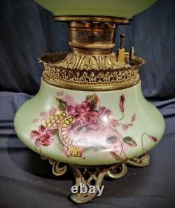 Fabulous Victorian Purple Violets antique Gone Wind GWTW parlor oil lamp