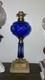 Fantastic Sandwich Glass Overlay Oil Lamp Blue Cut To Clear. 1870 Matching Stem