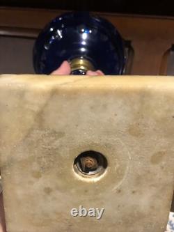 Fantastic Sandwich Glass Overlay Oil Lamp Blue Cut To Clear. 1870 Matching Stem