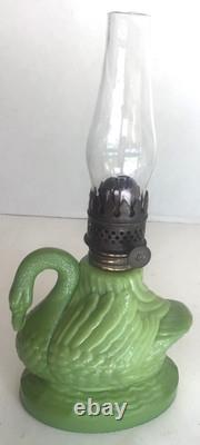 Figural Swan Green Milk Glass Nutmeg Oil Kerosene Finger Lamp Pat. 1877 Antique