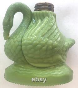 Figural Swan Green Milk Glass Nutmeg Oil Kerosene Finger Lamp Pat. 1877 Antique