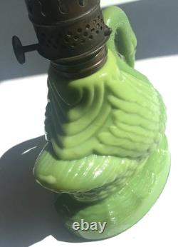 Figural Swan Green Milk Glass Nutmeg Oil Kerosene Finger Lamp Pat. 1877 Antique