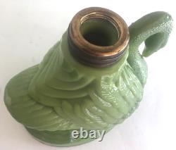 Figural Swan Green Milk Glass Nutmeg Oil Kerosene Finger Lamp Pat. 1877 Antique