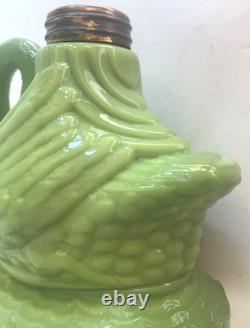 Figural Swan Green Milk Glass Nutmeg Oil Kerosene Finger Lamp Pat. 1877 Antique