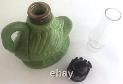 Figural Swan Green Milk Glass Nutmeg Oil Kerosene Finger Lamp Pat. 1877 Antique