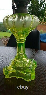 French Antique VASELINE glass Oil Lamp