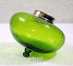 French Apple Green Optic Glass With Ornate Spelter Base Kerosene Oil Lamp