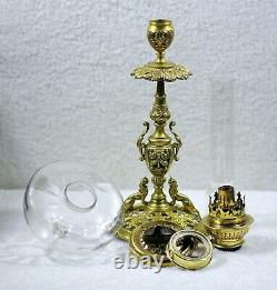 French Clear + Ornate Brass + Ruffled Uranium Swirl Shade Peg Kerosene Oil Lamp