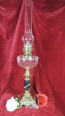 French Crystal Baccarat Table Oil Lamp Parlor G. W. T. W Antique Kerosene Large