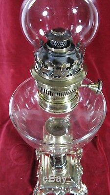 French Crystal Baccarat Table Oil Lamp Parlor G. W. T. W Antique Kerosene Large